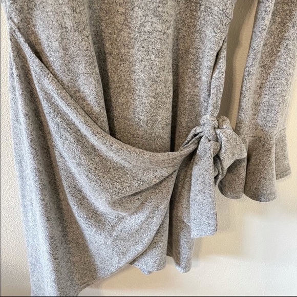 Lulu’s Favorite Tune Heather Grey Faux Wrap Sweater Dress Bell Sleeve Gray-M - Picture 7 of 11